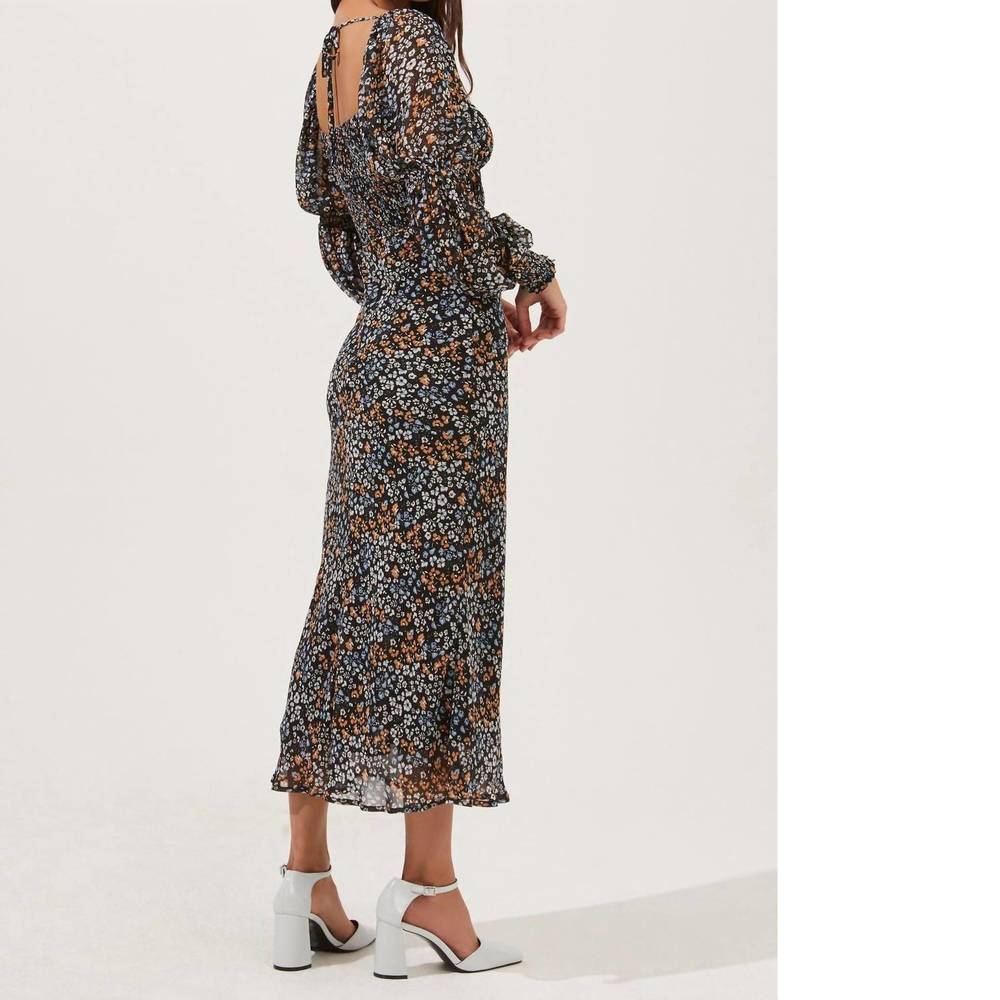 Nwt astr salinas floral long sleeve midi dress in black multicolor ditzy - Picture 2 of 2